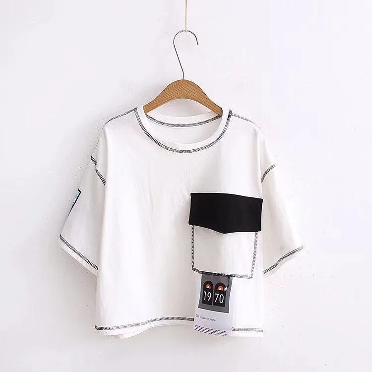 Striped Patchwork Crop T-Shirt