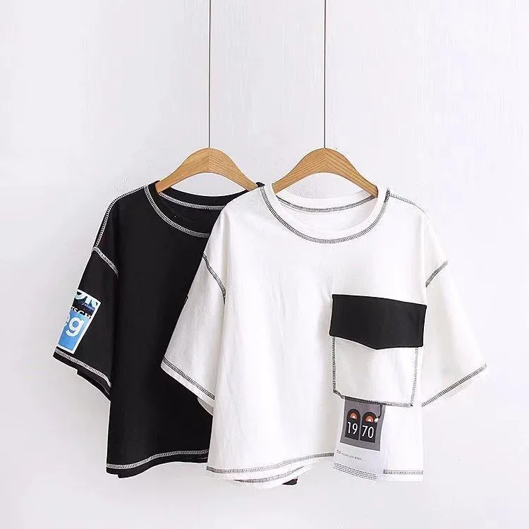 Striped Patchwork Crop T-Shirt
