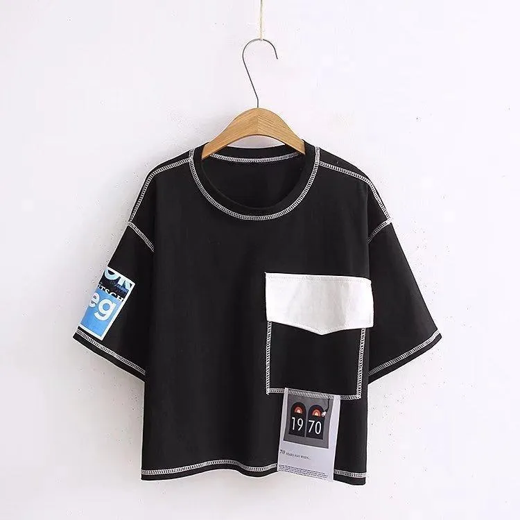 Striped Patchwork Crop T-Shirt