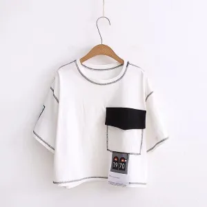 Striped Patchwork Crop T-Shirt