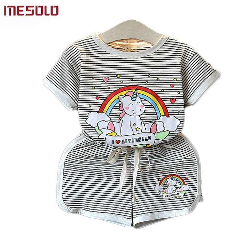Striped Short Sleeve T-Shirt   Shorts 2 Pieces Suit 4 Colors 3-7 Years Kid Set