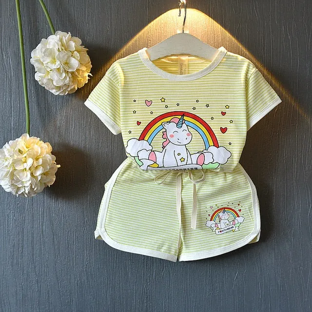 Striped Short Sleeve T-Shirt   Shorts 2 Pieces Suit 4 Colors 3-7 Years Kid Set