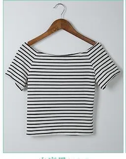 Striped Slash Neck Crop T-Shirt