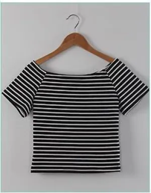 Striped Slash Neck Crop T-Shirt