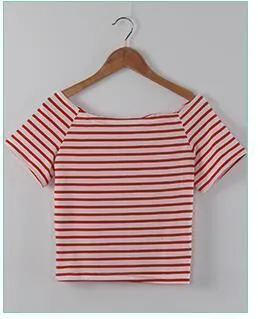 Striped Slash Neck Crop T-Shirt