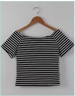Striped Slash Neck Crop T-Shirt
