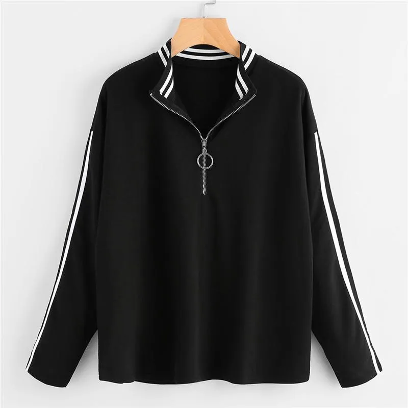 Striped Stand Collar Sweatshirt
