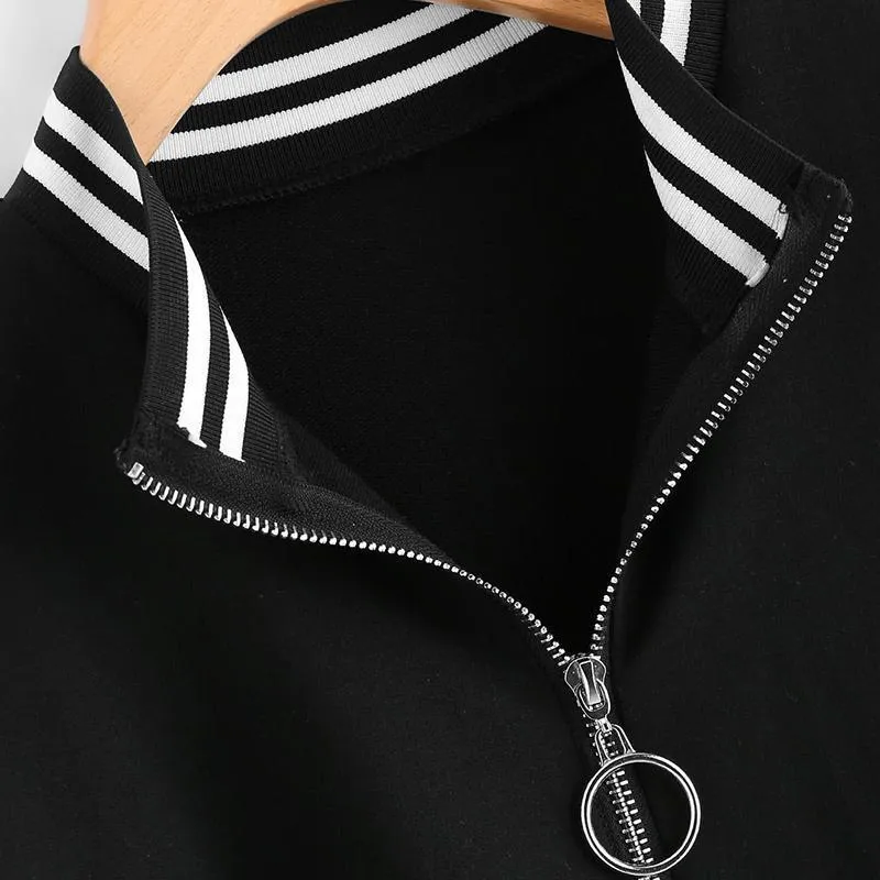 Striped Stand Collar Sweatshirt