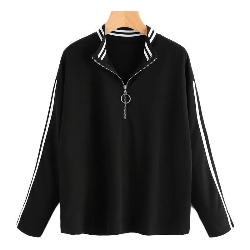 Striped Stand Collar Sweatshirt