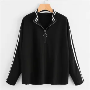 Striped Stand Collar Sweatshirt