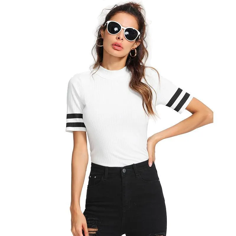 Striped Stand Collar T-Shirt