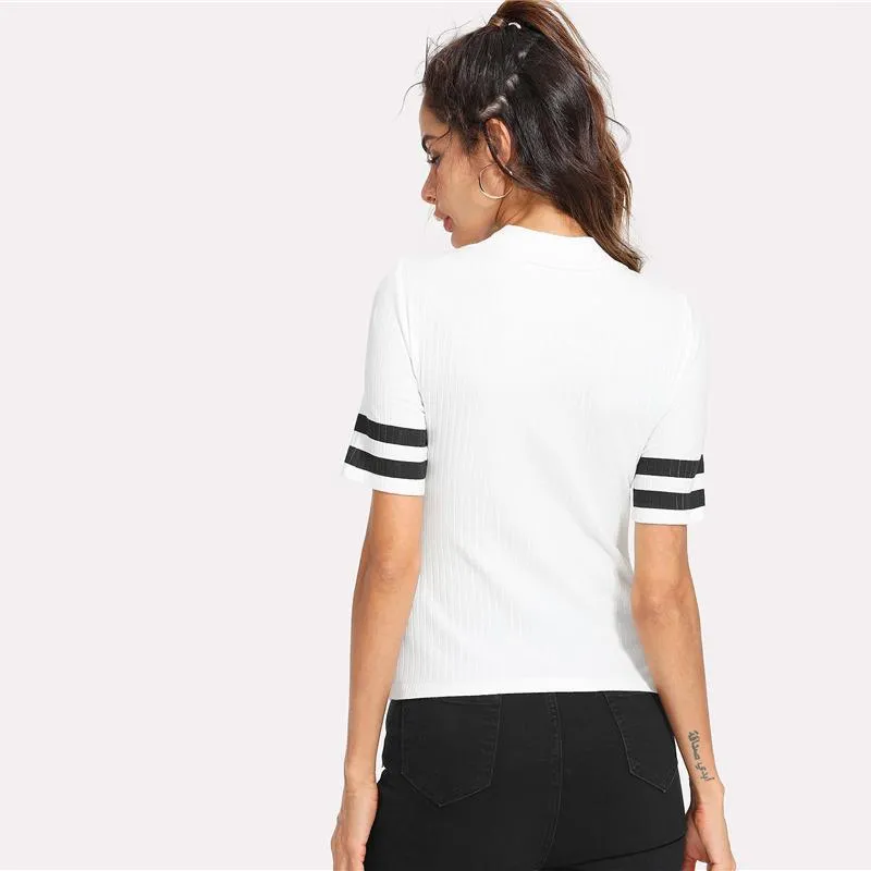 Striped Stand Collar T-Shirt