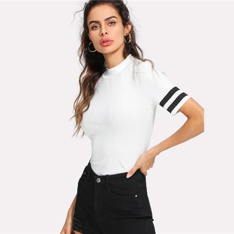 Striped Stand Collar T-Shirt