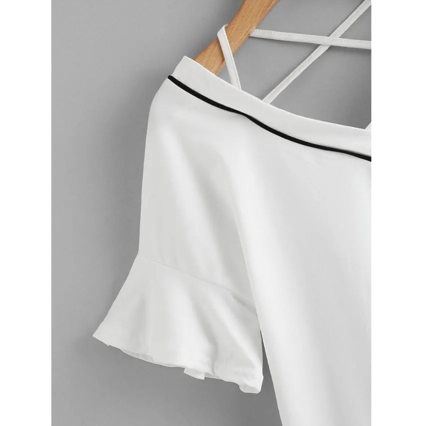Striped V-Neck Short T-Shirt