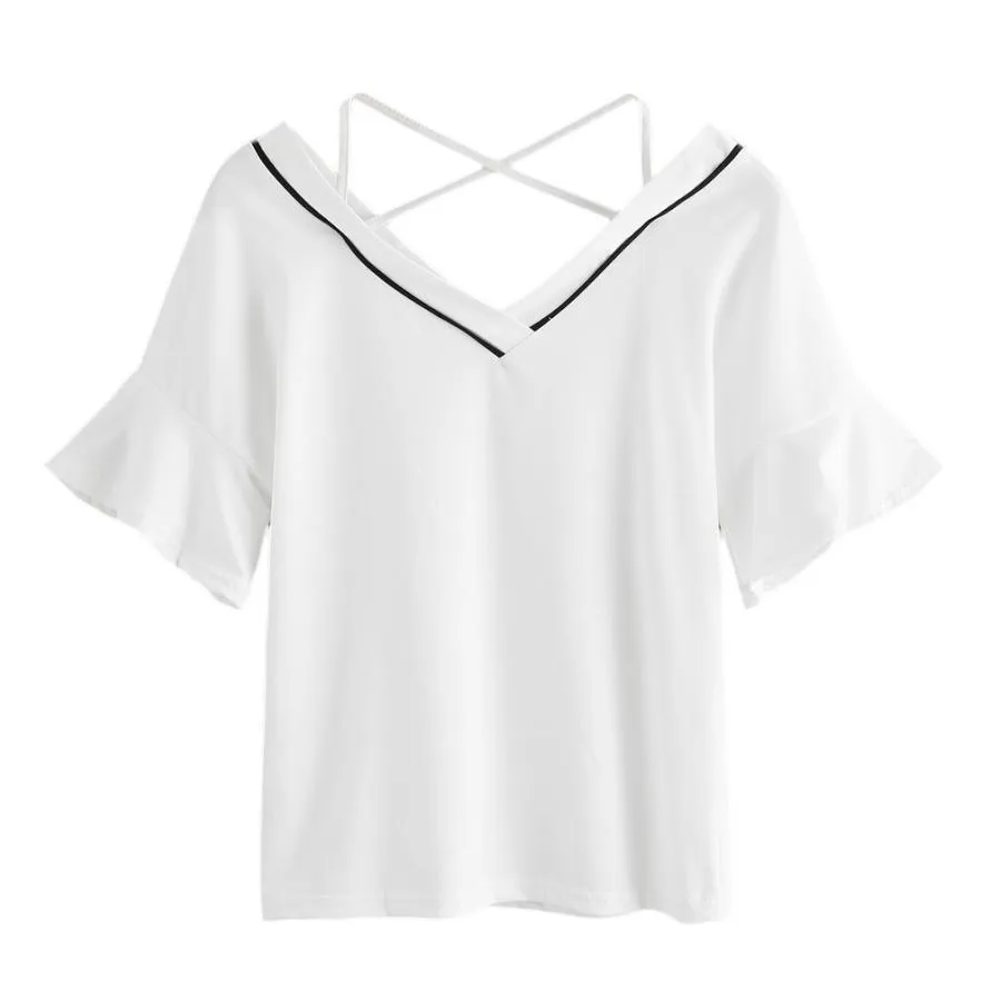 Striped V-Neck Short T-Shirt