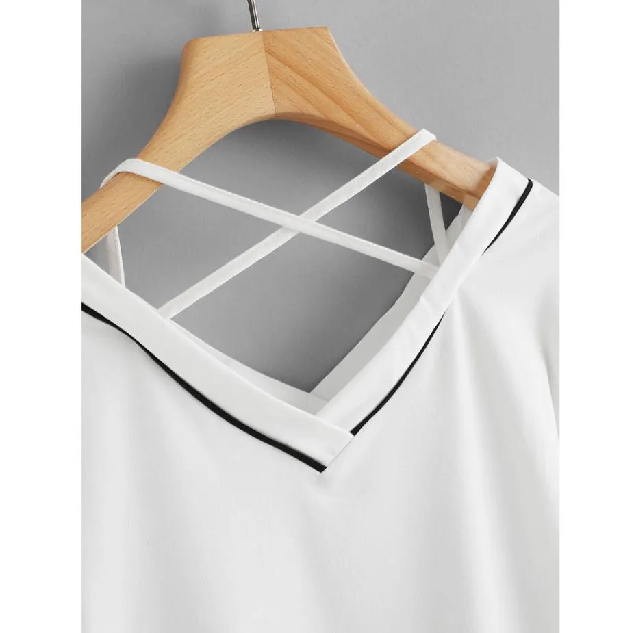 Striped V-Neck Short T-Shirt