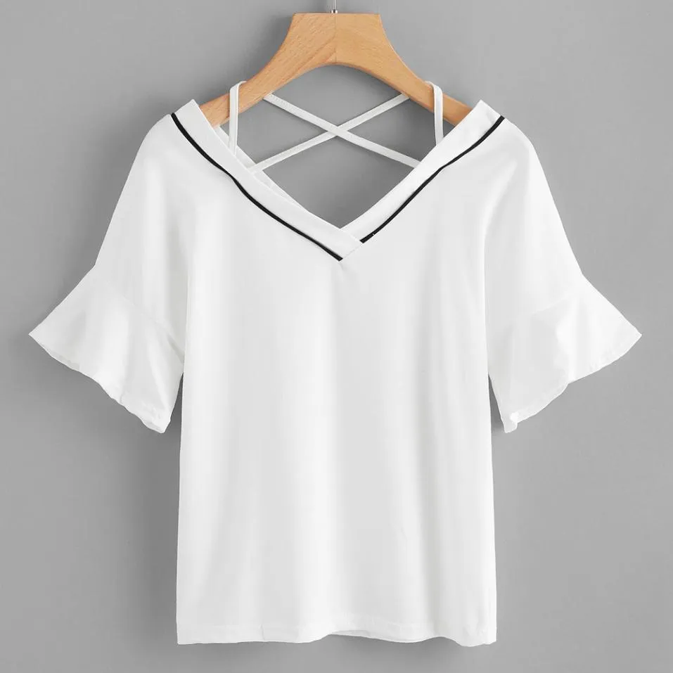 Striped V-Neck Short T-Shirt