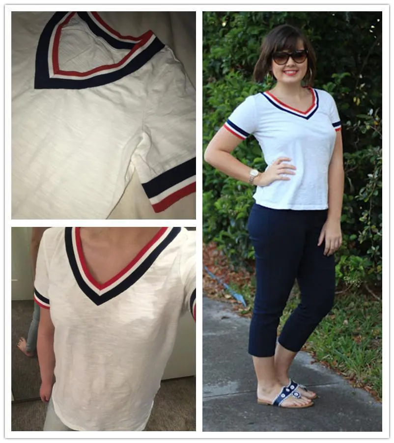 Striped V-Neck  T-Shirt