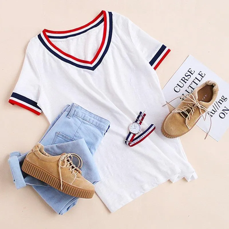 Striped V-Neck  T-Shirt