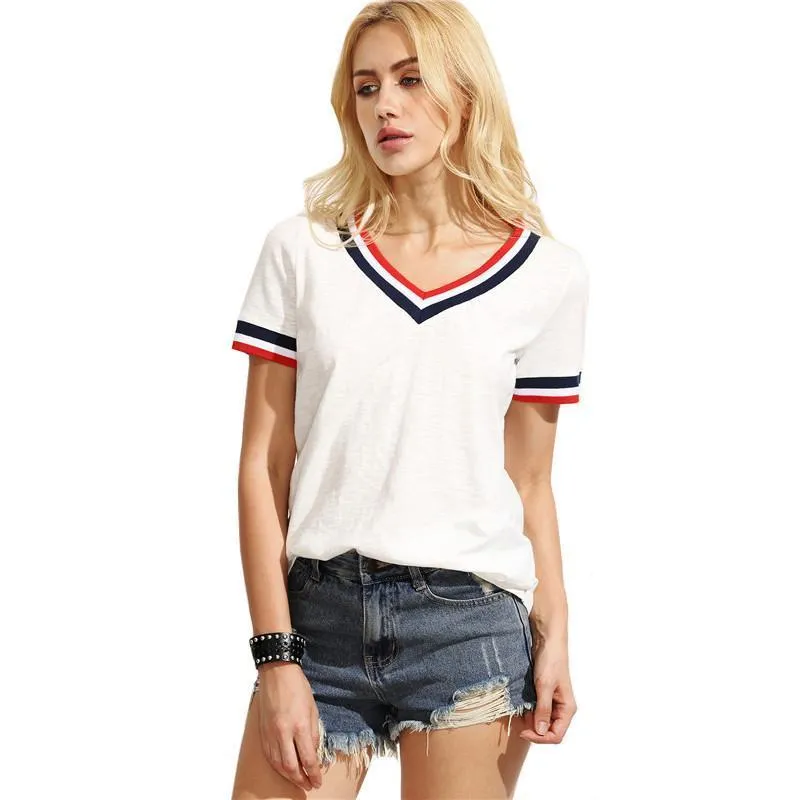 Striped V-Neck  T-Shirt