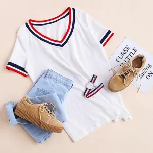 Striped V-Neck  T-Shirt