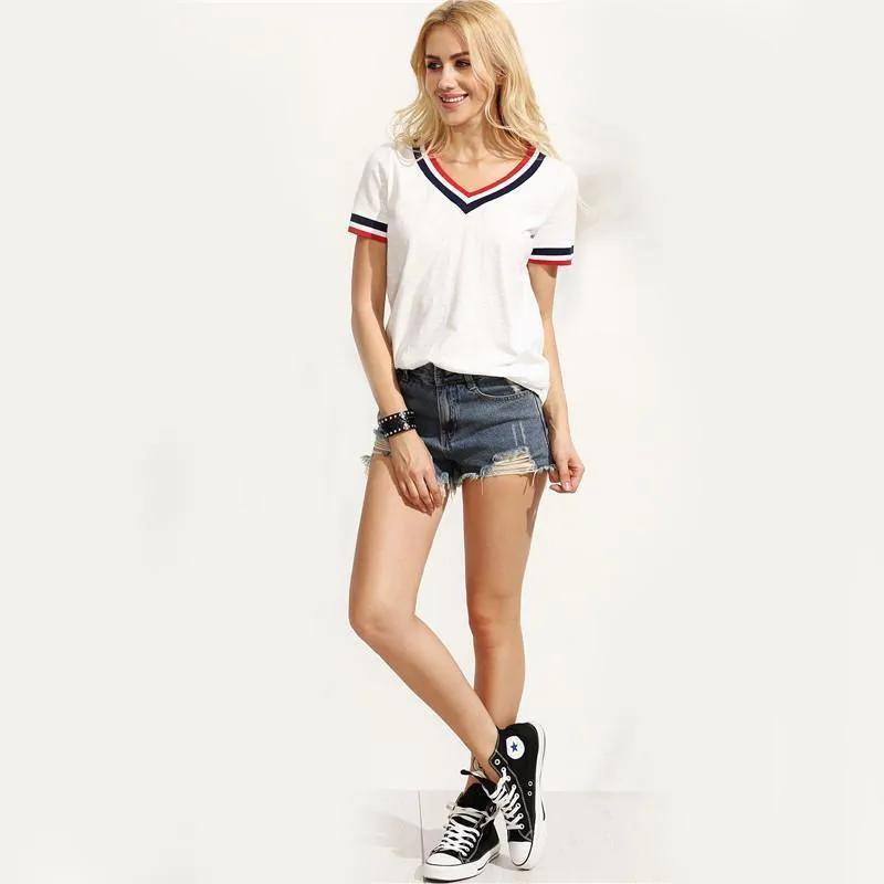 Striped V-Neck  T-Shirt