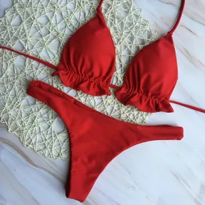Summer Women Sexy Bandage Brazilian Bikini Set Top Thong Bottom Set Beach Push-up Swimwear Ladies Lace Up Swimsuit Beachwear
