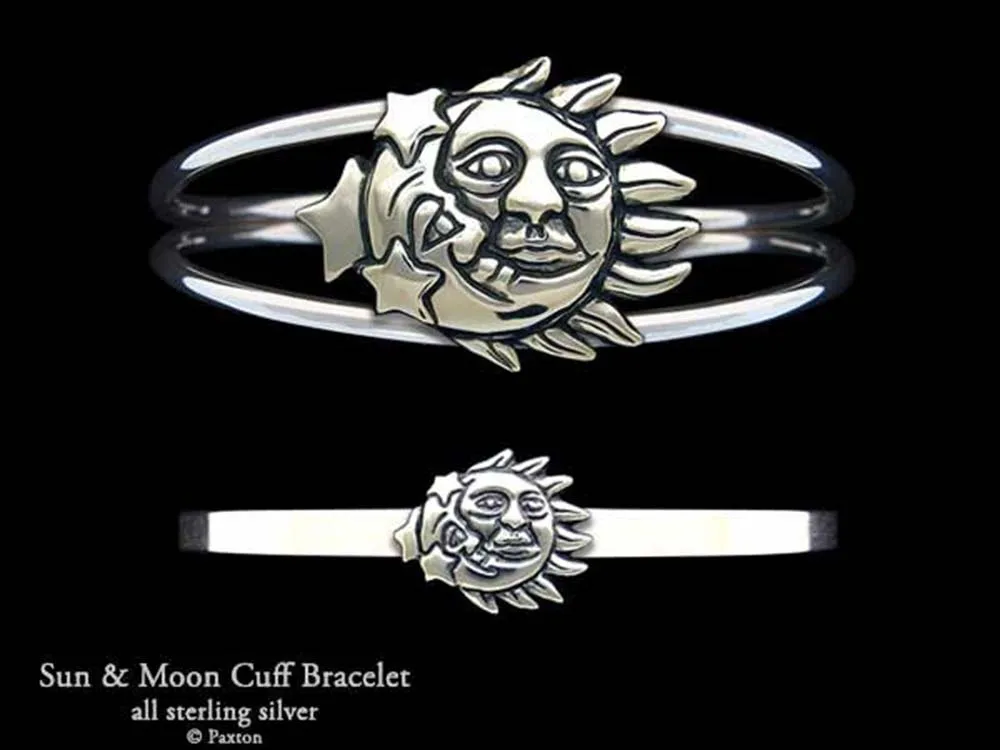 Sun Moon Cuff Bracelet Sterling Silver