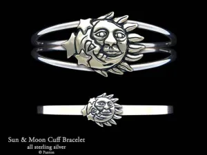 Sun Moon Cuff Bracelet Sterling Silver