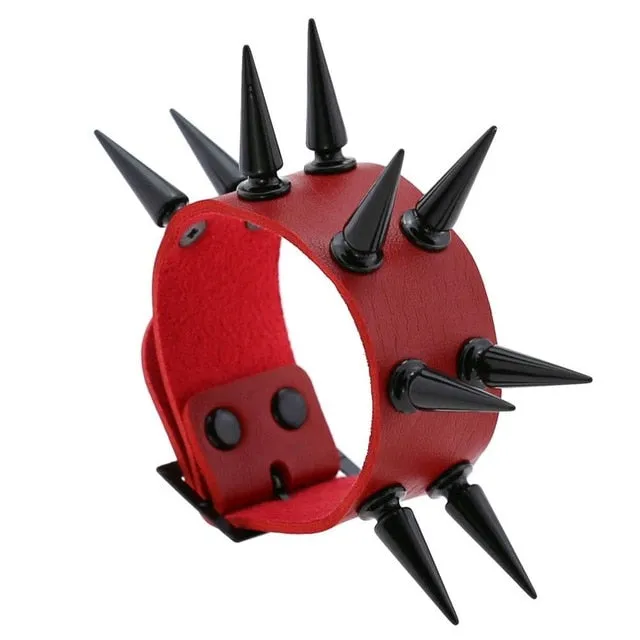 Super Spiked Gothic Faux Leather Punk Bracelet.
