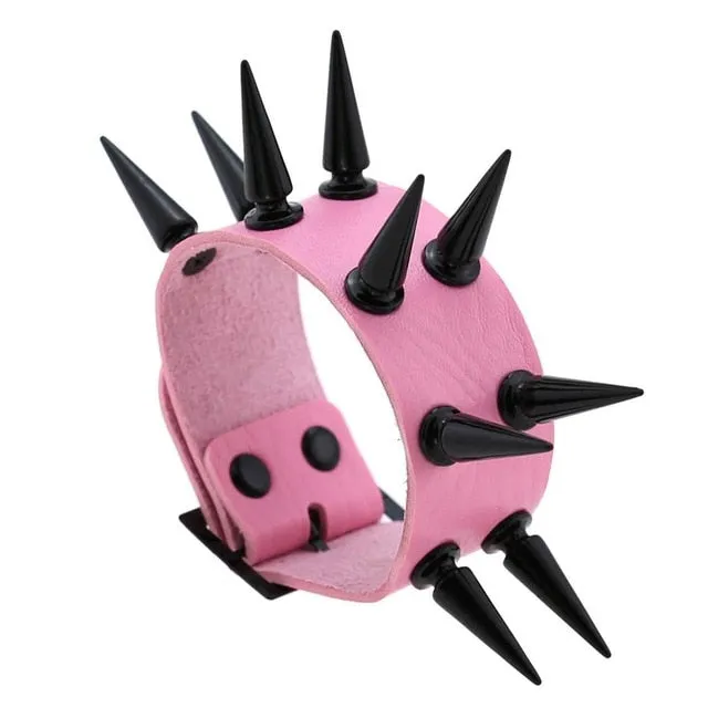 Super Spiked Gothic Faux Leather Punk Bracelet.