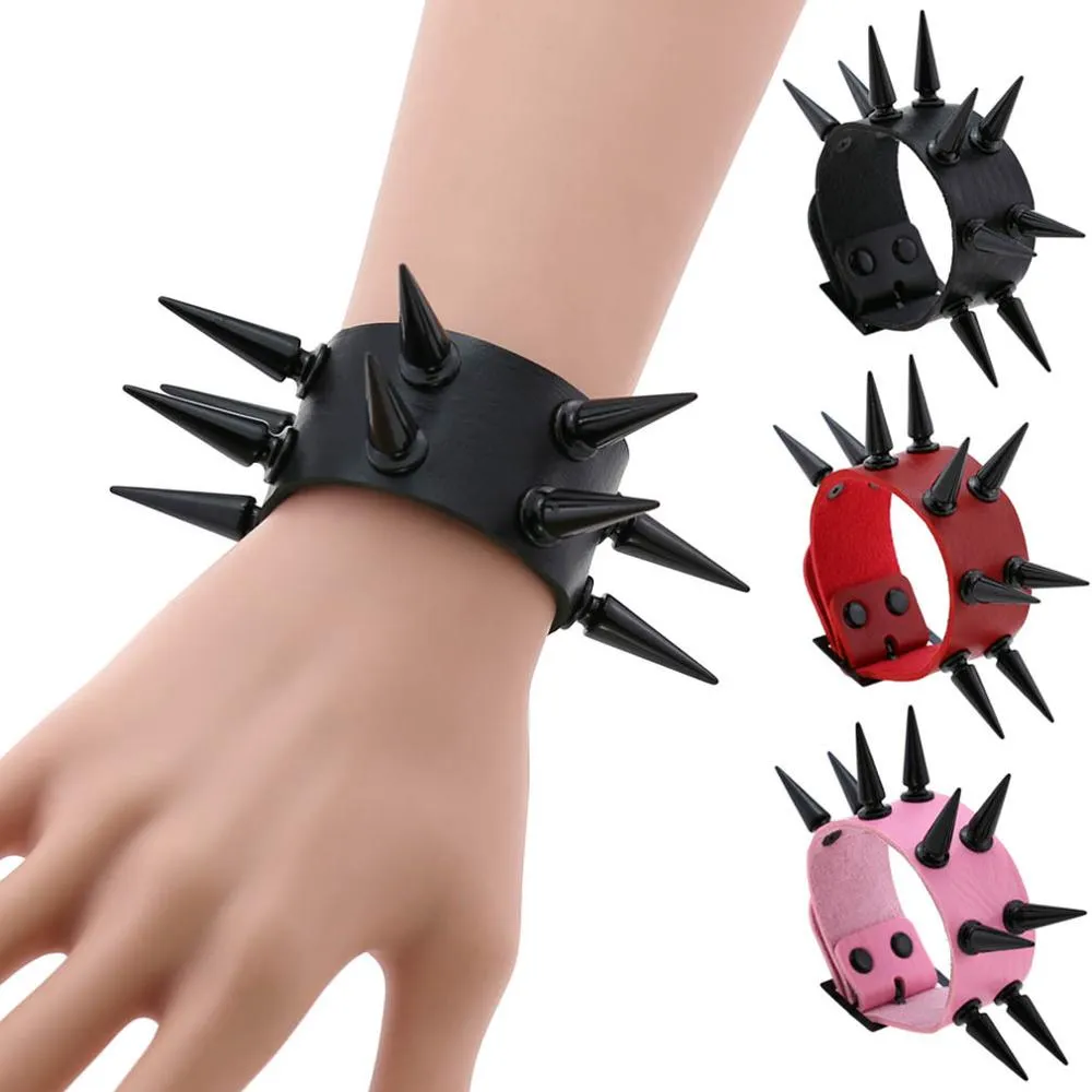 Super Spiked Gothic Faux Leather Punk Bracelet.