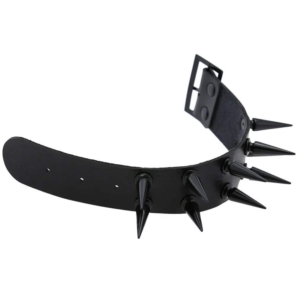 Super Spiked Gothic Faux Leather Punk Bracelet.