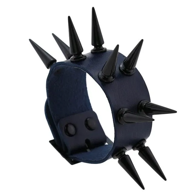 Super Spiked Gothic Faux Leather Punk Bracelet.