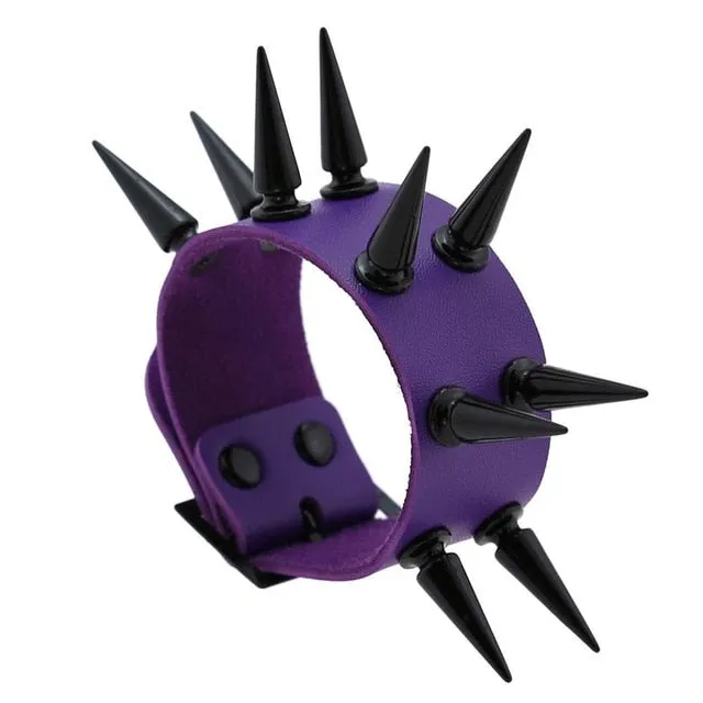 Super Spiked Gothic Faux Leather Punk Bracelet.