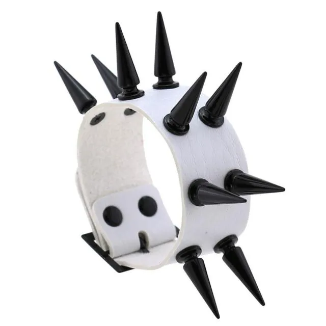 Super Spiked Gothic Faux Leather Punk Bracelet.