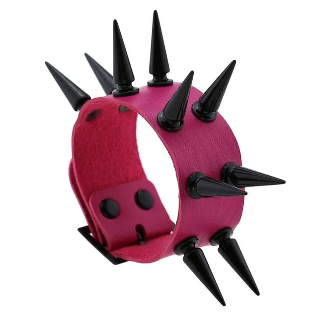 Super Spiked Gothic Faux Leather Punk Bracelet.