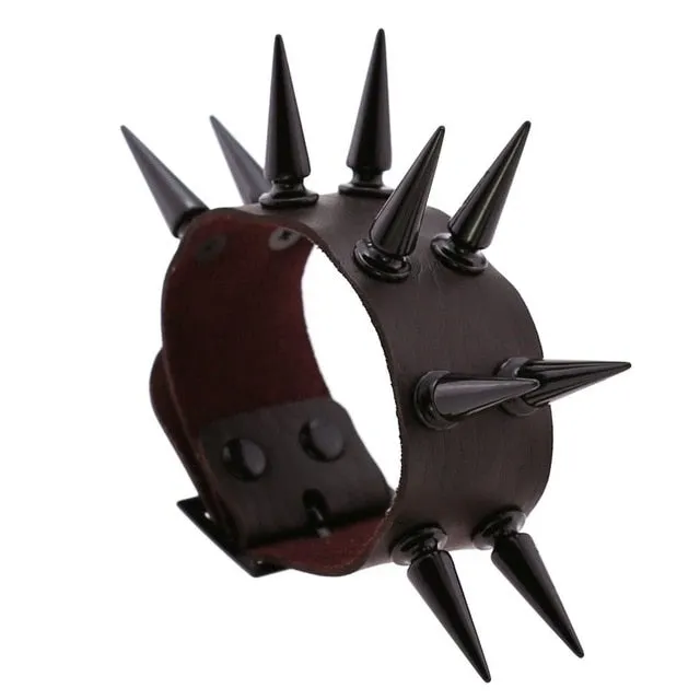 Super Spiked Gothic Faux Leather Punk Bracelet.