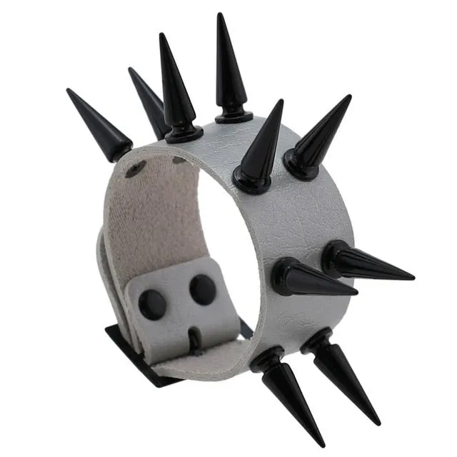 Super Spiked Gothic Faux Leather Punk Bracelet.