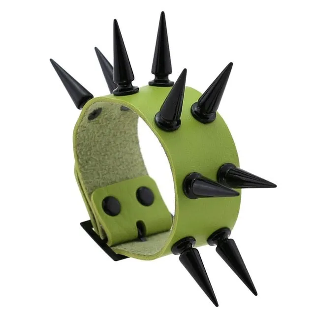 Super Spiked Gothic Faux Leather Punk Bracelet.