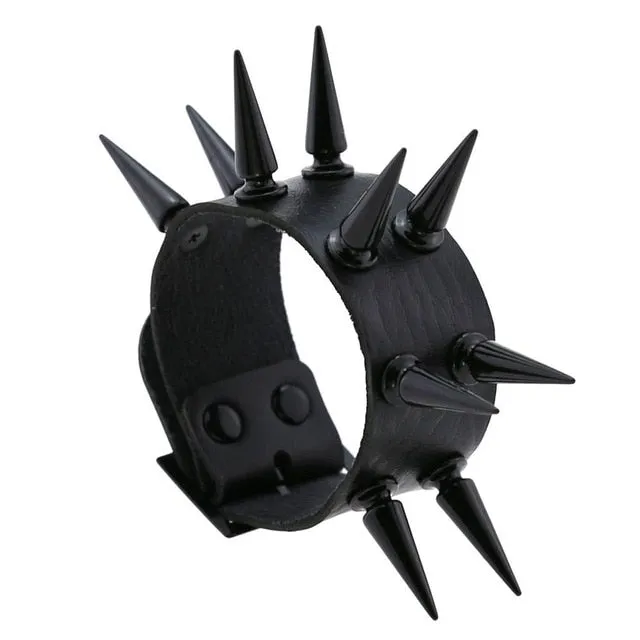 Super Spiked Gothic Faux Leather Punk Bracelet.