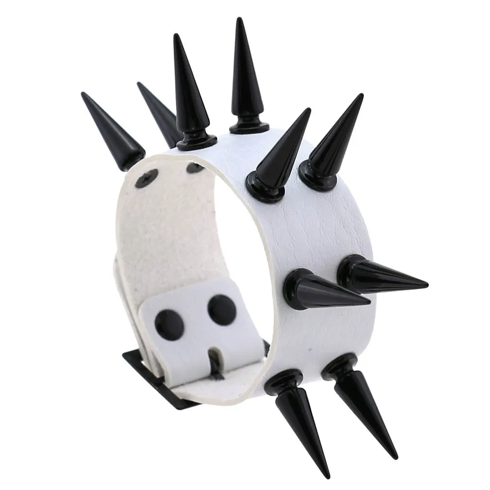 Super Spiked Gothic Faux Leather Punk Bracelet.