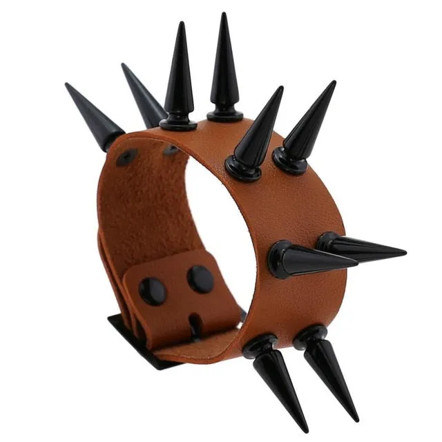 Super Spiked Gothic Faux Leather Punk Bracelet.