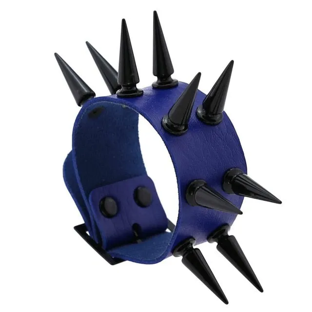 Super Spiked Gothic Faux Leather Punk Bracelet.