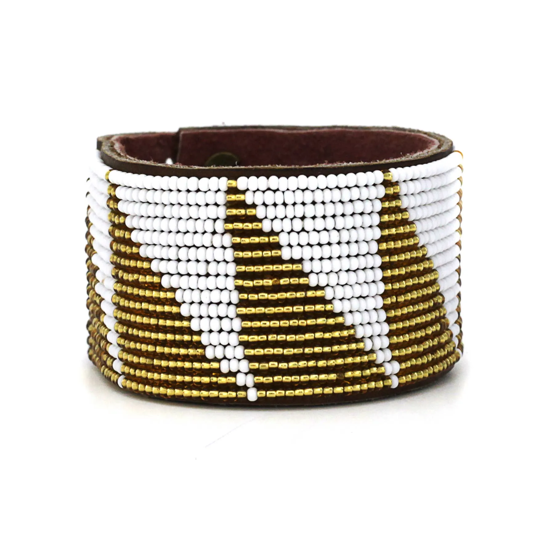 Swahili Coast - Large Gold and White Tri Leather Cuff