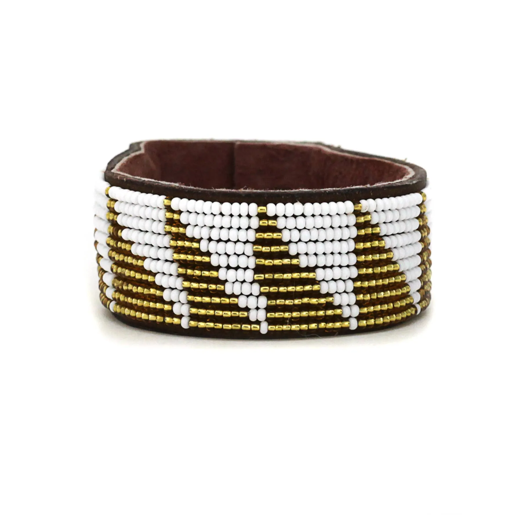 Swahili Coast - Medium Gold and White Tri Leather Cuff
