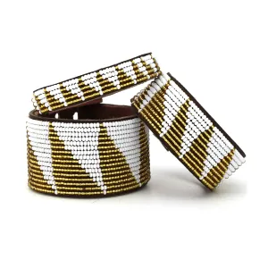 Swahili Coast - Medium Gold and White Tri Leather Cuff