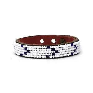 Swahili Coast - Small Dark Blue Chevron Leather Cuff
