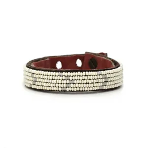 Swahili Coast - Small Pearl and Matte White Chevron Leather Cuff