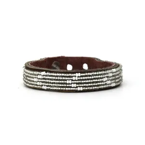 Swahili Coast - Small Silver Chevron Leather Cuff